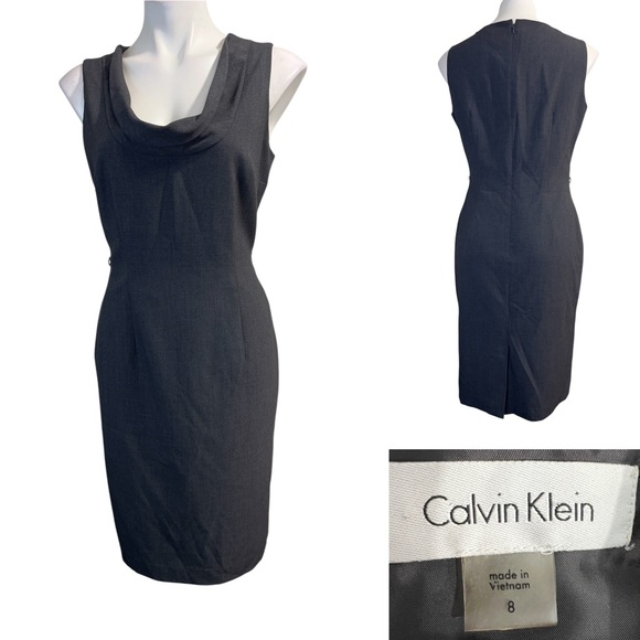 Calvin Klein Dress Sz 8 Women's charcoal gray sleeveless office church fall - Picture 1 of 6